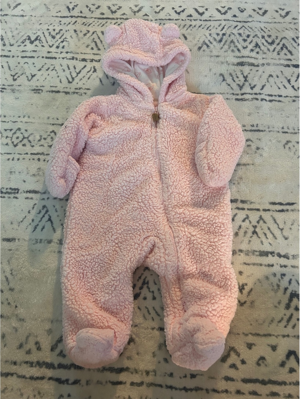 Carter's Baby Pink Sherpa Fleece Hooded Footed Onesie with Bear Ears 3 Months